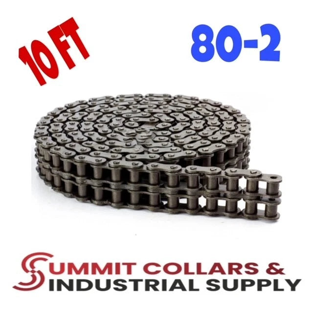 #80-2 (80-2) DUPLEX Roller Chain 10FT with 2 Master Links 80-2R 1" PITCH
