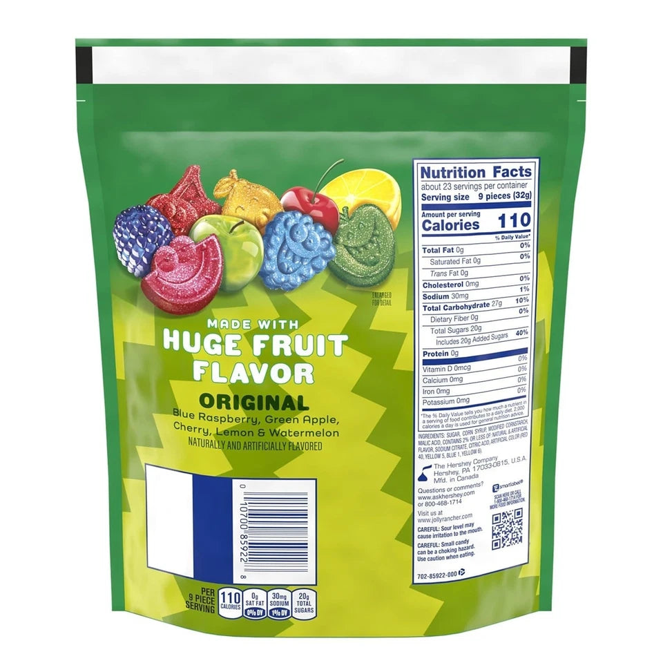JOLLY RANCHER Sour Gummies Assorted Fruit Flavored Candy Resealable Bag, 25.5 oz